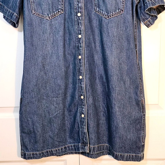 Madewell Oversized Mini Shirt Dress Denim Jean Small Western Casual Retro Blue - Picture 4 of 7